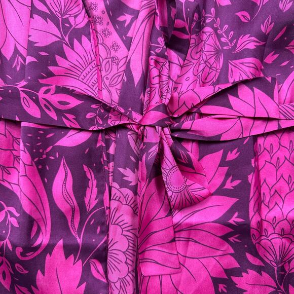 NWT Ann Taylor Plum Rose Floral Tie Kimono Wrap Cardigan Layering Romantic M/L - Picture 5 of 13